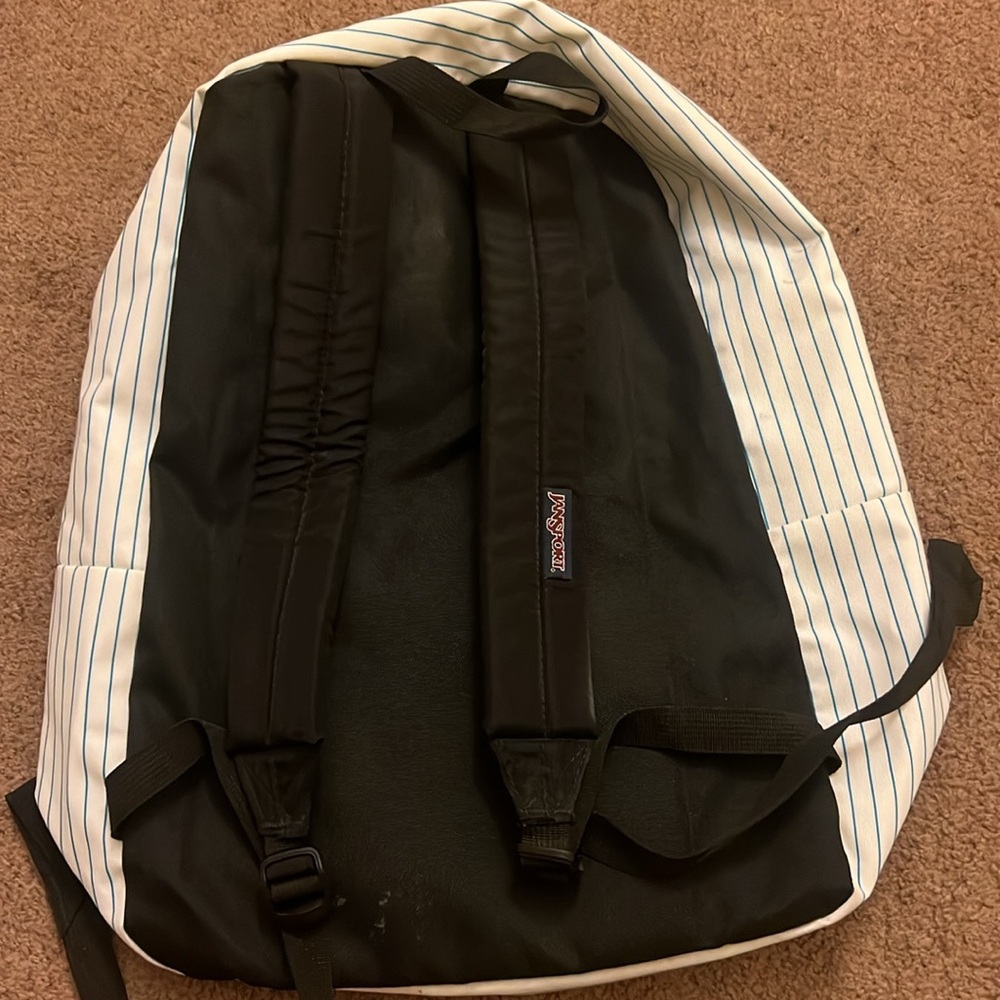 white with blue stripes Jansport backpack - Picture 6 of 8